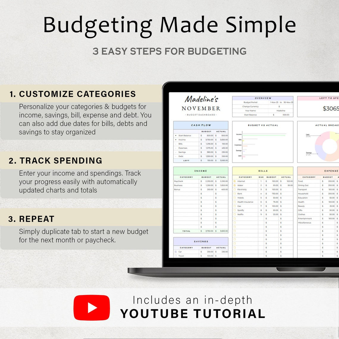 Simple Budget Planner – Google Sheets & Excel
