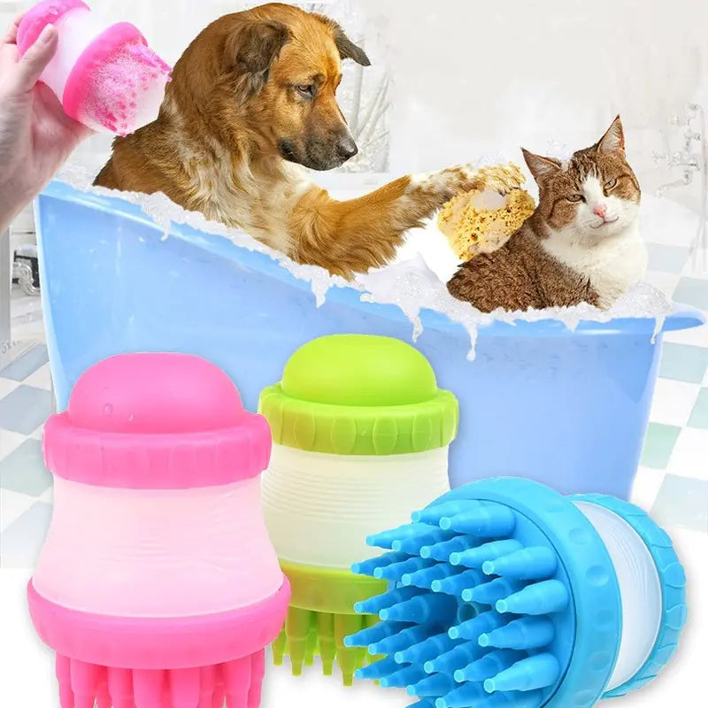 Pet Bath Brush for Cats and Dogs with Shampoo Storage