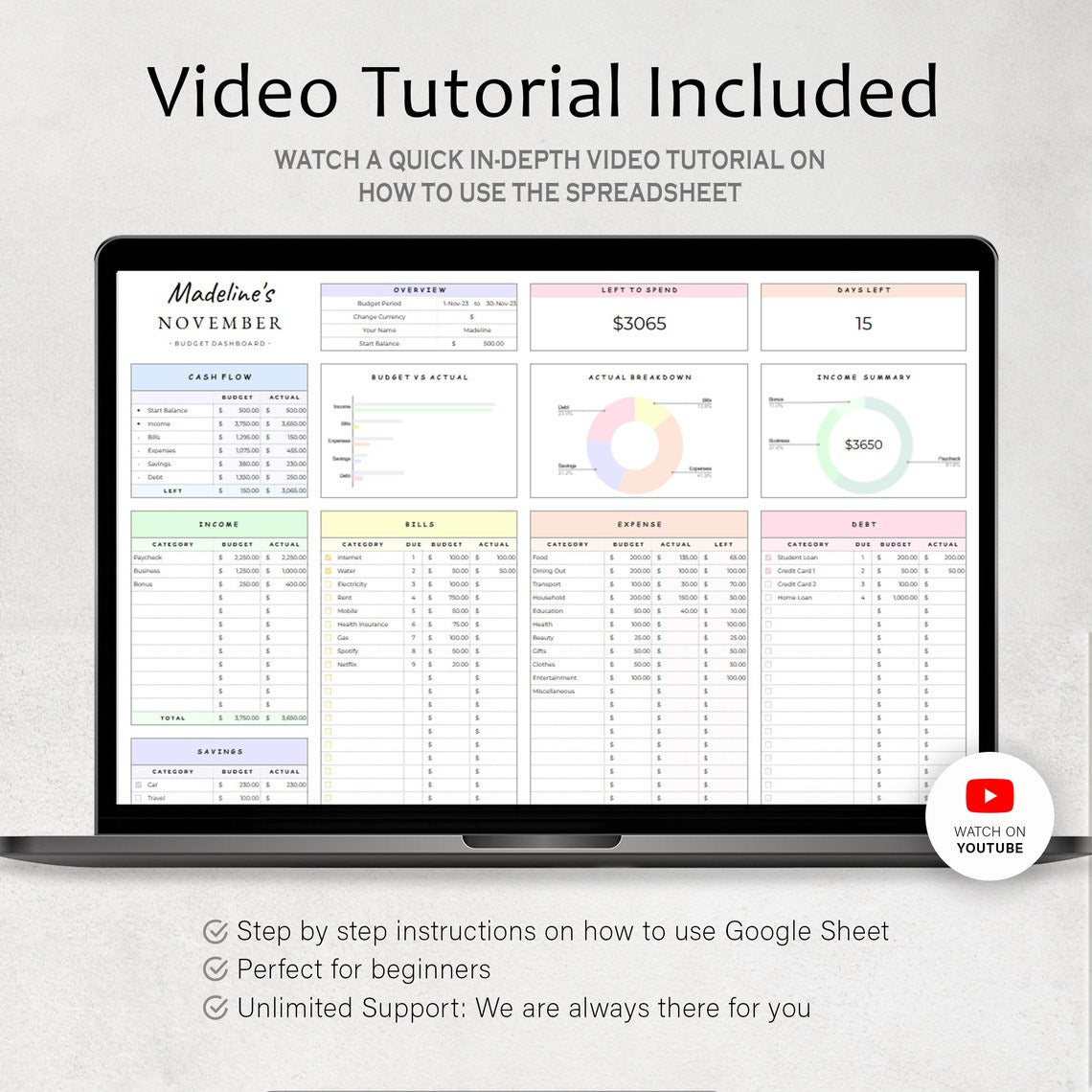 Simple Budget Planner – Google Sheets & Excel
