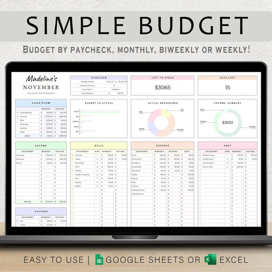 Simple Budget Planner – Google Sheets & Excel